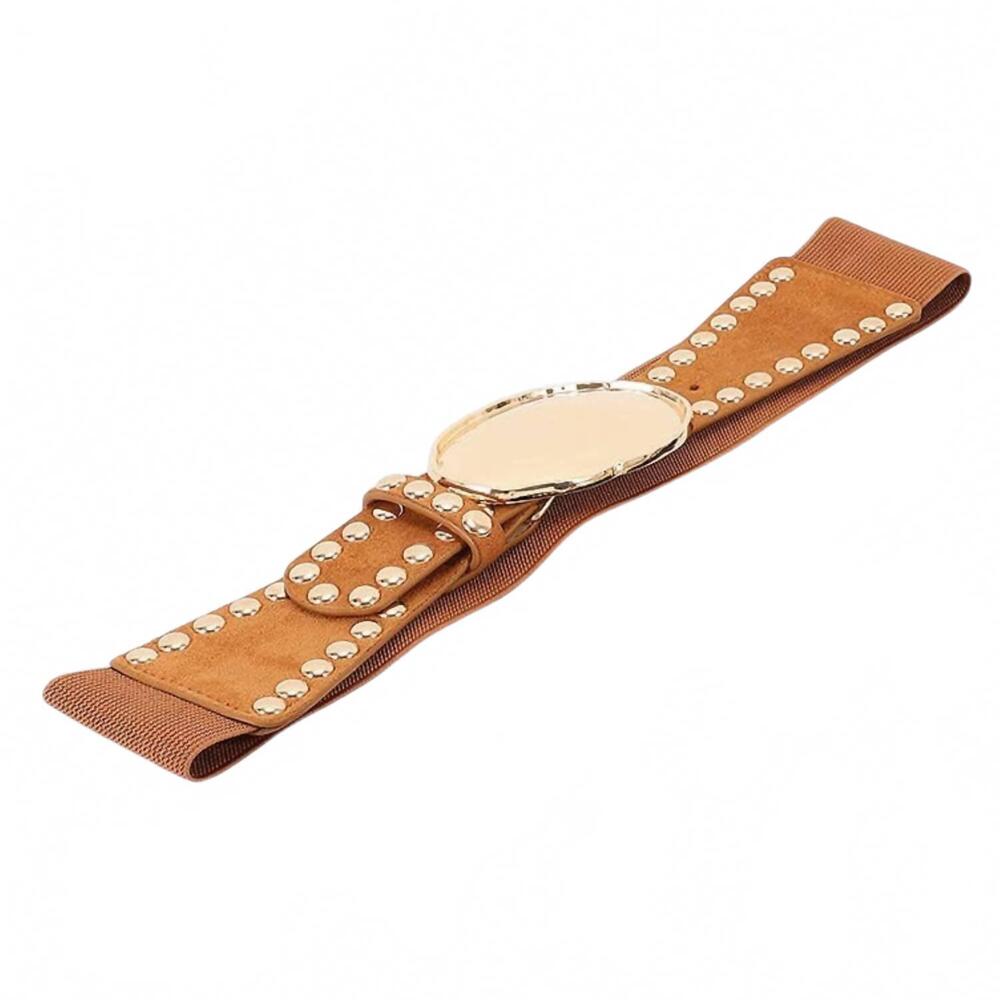 NEW 3AM BY H&D ACCESSORIES women's studded faux suede elastic belt in camel